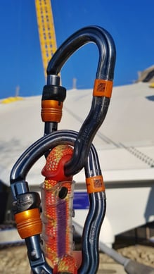 QR Codes on a Carabiner Label. Smart ways to uniquely identify rope access and safety equipment